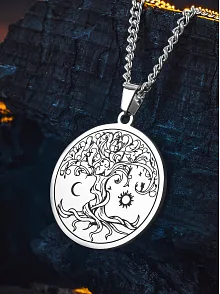 Steel Vitae Gümüş Renk Çelik Hayat Ağacı Erkek Kolye Kararmaz Gurmet Zincir