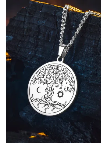 Steel Vitae Gümüş Renk Çelik Hayat Ağacı Erkek Kolye Kararmaz Gurmet Zincir