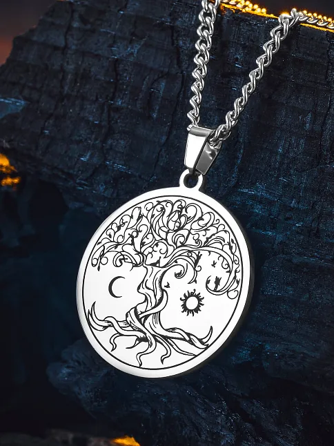 Steel Vitae Gümüş Renk Çelik Hayat Ağacı Erkek Kolye Kararmaz Gurmet Zincir