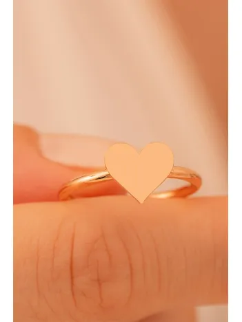 Kadın Gümüş Yüzük - El İşçiliği Rose Kaplama Kalp Motifli İnce Kadın Yüzük