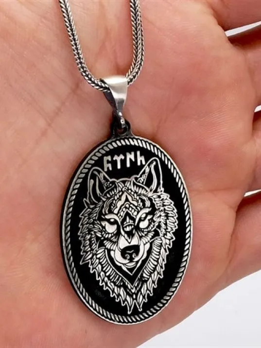 Türk Yazılı Bozkurt Erkek Gümüş Kolye Zincir