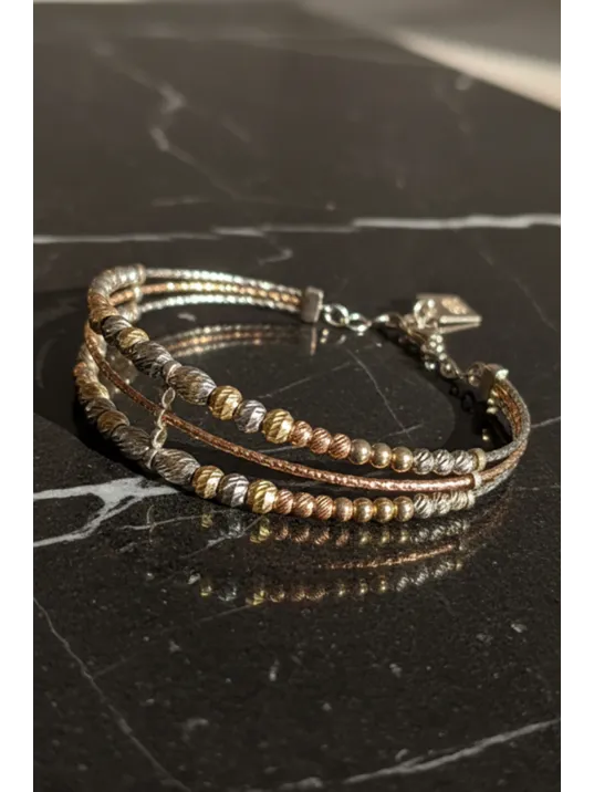 Kadın Gümüş Bileklik - Sarmal Dokulu Boncuk Üç Sıra Kelepçe Model Bilezik Kadın Gümüş Bileklik - Sarmal Dokulu Boncuk Üç Sıra Kelepçe Model Bilezik