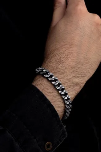 Erkek Gümüş Bileklik - Beyaz Zirkon Taşlı Gurmet Gümüş Bileklik