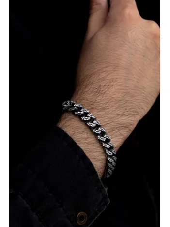 Erkek Gümüş Bileklik - Beyaz Zirkon Taşlı Gurmet Gümüş Bileklik