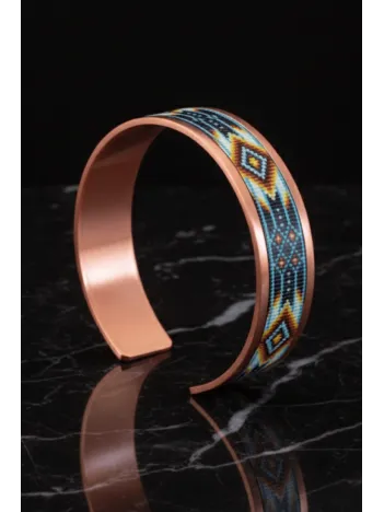 Kadın Bakır Bileklik - Polka Model Özel Baskı Metal Kutu Ve Kuvars Taşı