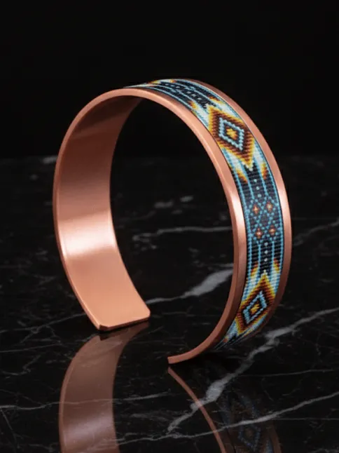 Kadın Bakır Bileklik - Polka Model Özel Baskı Metal Kutu Ve Kuvars Taşı