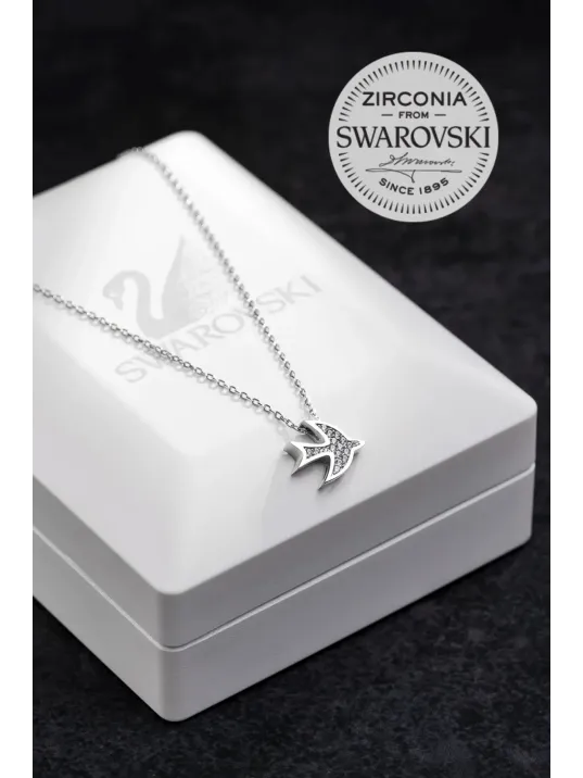 Kadın Gümüş Kolye - Swarovski Taşlı Zirconia Ay Motifli Kuş Kadın Kolye