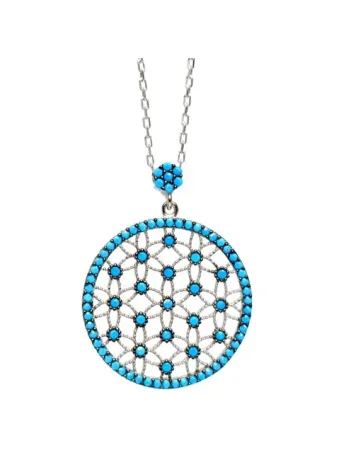 Firuze Taşlı Yaşam Çiçeği Bayan Gümüş Kolye