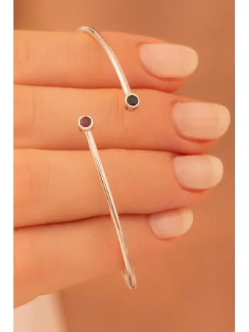 Kadın Gümüş Bileklik - Kadın Kelepçe - El Yapımı Gümüş Safir Ve Yakut Taşlı Zarif Kadın Bileklik