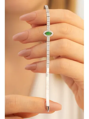 Aura Zümrüt Taşlı Su Yolu Bayan Gümüş Bileklik