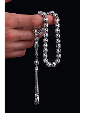 Erkek Gümüş Tespih - Mahfuz Püre Kesim Gümüş Tesbih