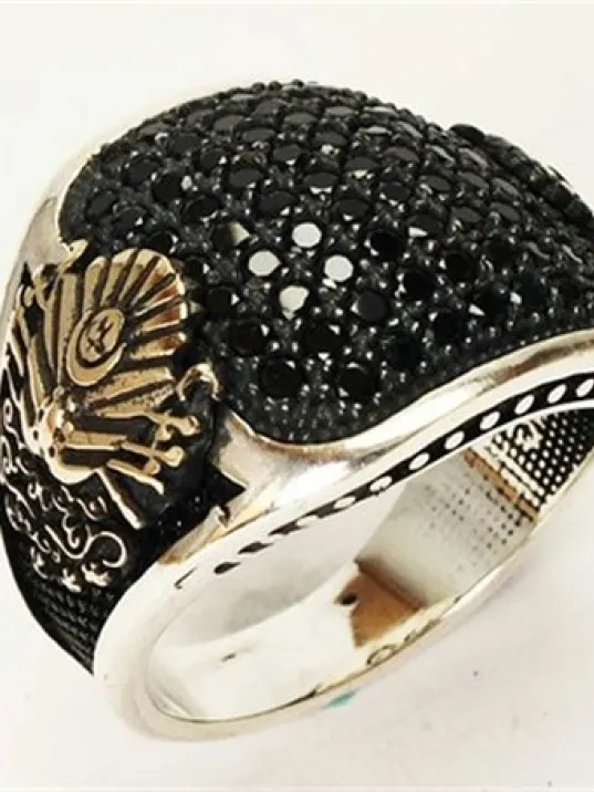 Gümüş Erkek Yüzük Zirkon Taşlı Osmanlı Armalı Gümüş Erkek Yüzük Zirkon Taşlı Osmanlı Armalı