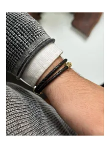 Erkek Bileklik - Deri Erkek Bileklik - Taşlı Erkek Bileklik - Snake Model-Gold