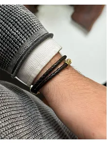 Erkek Bileklik - Deri Erkek Bileklik - Taşlı Erkek Bileklik - Snake Model-Gold