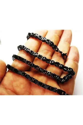 Erkek Çelik Zincir Kolye Siyah İnce Model 6mm