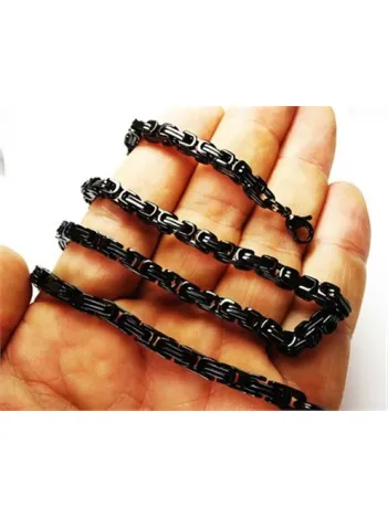 Erkek Çelik Zincir Kolye Siyah İnce Model 6mm