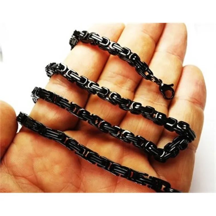 Erkek Çelik Zincir Kolye Siyah İnce Model 6mm Erkek Çelik Zincir Kolye Siyah İnce Model 6mm