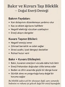Copper Vena Model Bakır Kelepçe Bilezik Erkek Kadın Doğal Taşlar ve Metal Kutulu