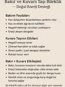 Copper Vena Model Bakır Kelepçe Bilezik Erkek Kadın Doğal Taşlar ve Metal Kutulu