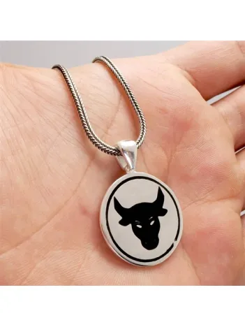 Boğa Figürlü Erkek Gümüş Kolye Zincir