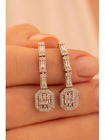 Kadın Gümüş Küpe - Merlin Baget Taşlı Model Kadın Küpe