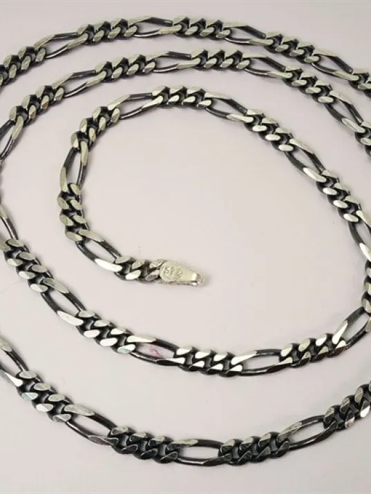 Gümüş Erkek Kolye Zincir Özel Üretim Oksitli Figaro İnce Model