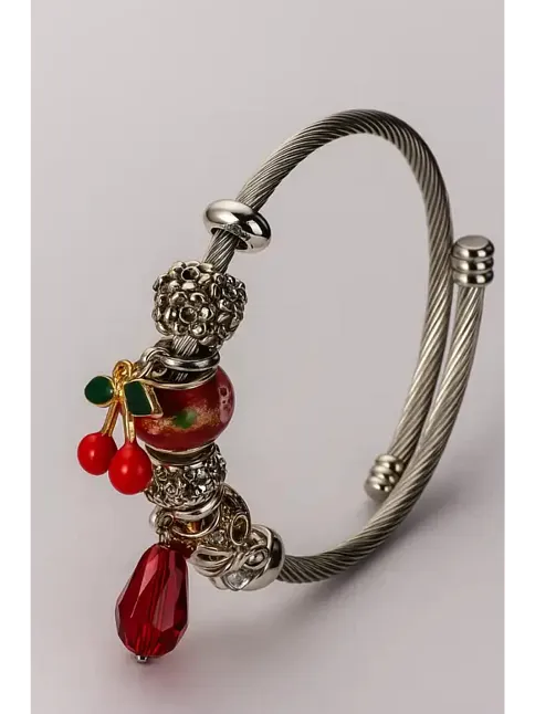 Kadın Çelik Bileklik - Charm Model Bileklik - Kiraz Model Kadın Bileklik Kadın Çelik Bileklik - Charm Model Bileklik - Kiraz Model Kadın Bileklik