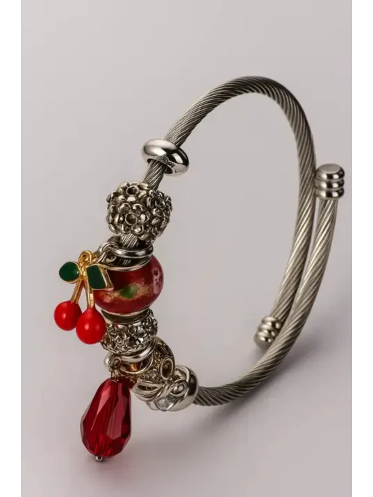 Kadın Çelik Bileklik - Charm Model Bileklik - Kiraz Model Kadın Bileklik