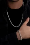 Erkek Çelik Bileklik Kolye Set - Kare Kesim Model Çelik Set Erkek Çelik Bileklik Kolye Set - Kare Kesim Model Çelik Set