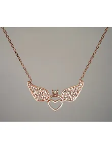 Tektaşlı Kanatlı Kalpli Bayan Gümüş Kolye Rose Model