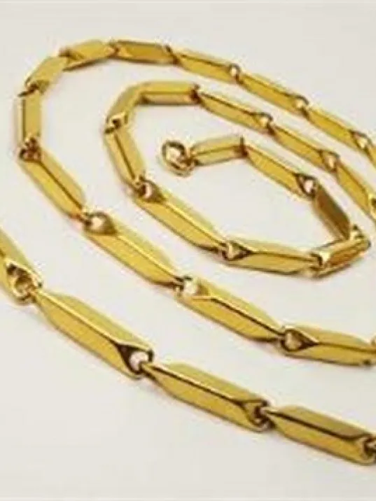 Çelik Erkek Kolye Zincir İnce Altın Sarısı Model