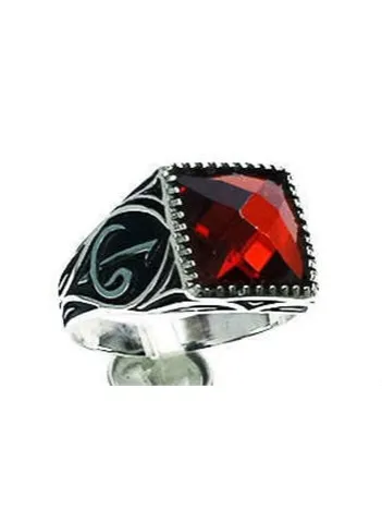 VAV ELİF KIRMIZI ZİRKON GÜMÜŞ ERKEK YÜZÜĞÜ