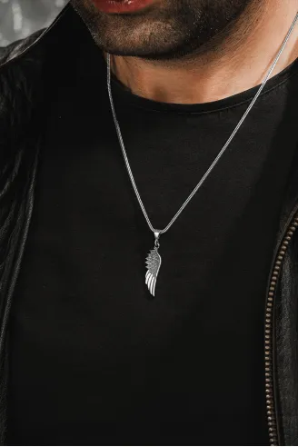Erkek Gümüş Kolye - Tek Kanat Motifli Tilki Kuyruğu Zincir Erkek Gümüş Kolye