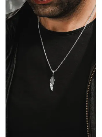 Erkek Gümüş Kolye - Tek Kanat Motifli Tilki Kuyruğu Zincir Erkek Gümüş Kolye