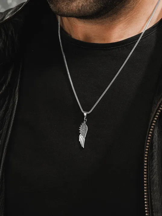 Erkek Gümüş Kolye - Tek Kanat Motifli Tilki Kuyruğu Zincir Erkek Gümüş Kolye