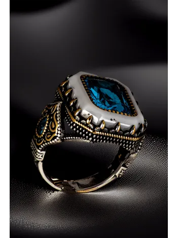 Erkek Zirkon Ve Sedef Taşlı Yanı Damla Model 925 Ayar Gümüş Yüzük