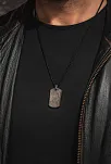 Steel Tag Siyah Polo Zincir Erkek Kolye - Asker Künyesi Desenli, Siyah Çizgili, Paslanmaz Çelik