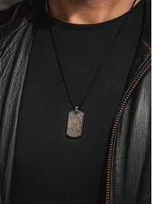 Steel Tag Siyah Polo Zincir Erkek Kolye - Asker Künyesi Desenli, Siyah Çizgili, Paslanmaz Çelik