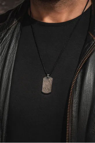 Steel Tag Siyah Polo Zincir Erkek Kolye - Asker Künyesi Desenli, Siyah Çizgili, Paslanmaz Çelik