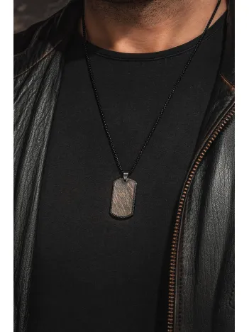 Steel Tag Siyah Polo Zincir Erkek Kolye - Asker Künyesi Desenli, Siyah Çizgili, Paslanmaz Çelik