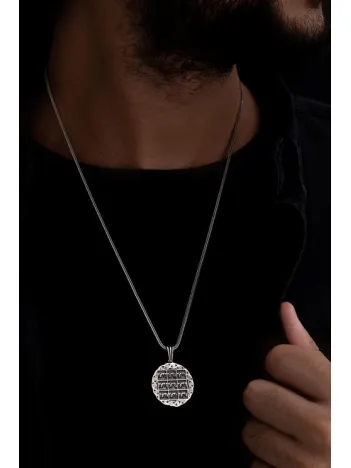 İsmi Azam Ve Yedi Ayetler Vefki Çift Taraflı Erkek Gümüş Kolye