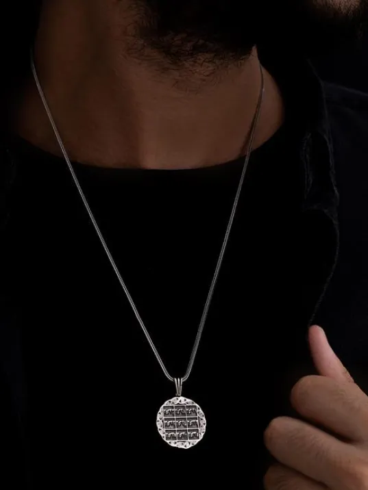 İsmi Azam Ve Yedi Ayetler Vefki Çift Taraflı Erkek Gümüş Kolye