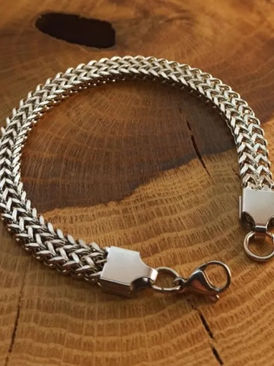 Çift Sıra Örüm Desen Erkek Çelik Bileklik İnce Model CBLGMSOTCSO