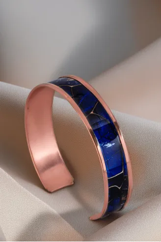 Kadın Bakır Bileklik Yüzük Set - Ocean Model Özel Baskı Metal Kutu Ve Kuvars Taşı