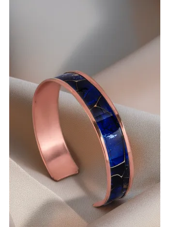 Kadın Bakır Bileklik Yüzük Set - Ocean Model Özel Baskı Metal Kutu Ve Kuvars Taşı