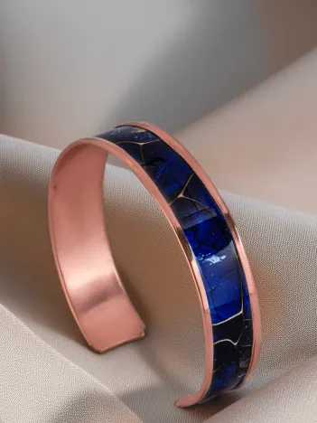 Kadın Bakır Bileklik Yüzük Set - Ocean Model Özel Baskı Metal Kutu Ve Kuvars Taşı