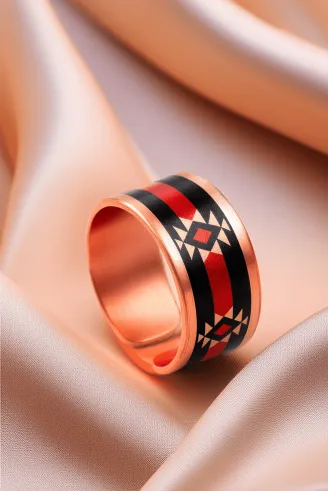 Kadın Bakır Yüzük - Rosso Model Özel Baskı Metal Kutu Ve Kuvars Taşı