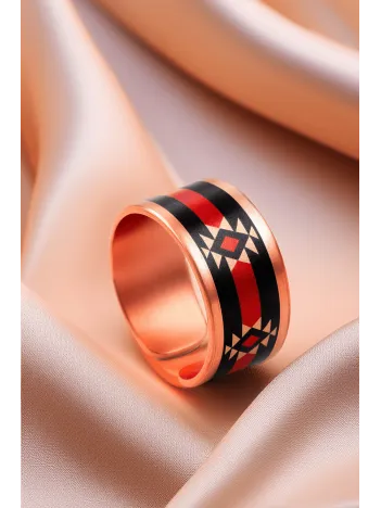 Kadın Bakır Yüzük - Rosso Model Özel Baskı Metal Kutu Ve Kuvars Taşı