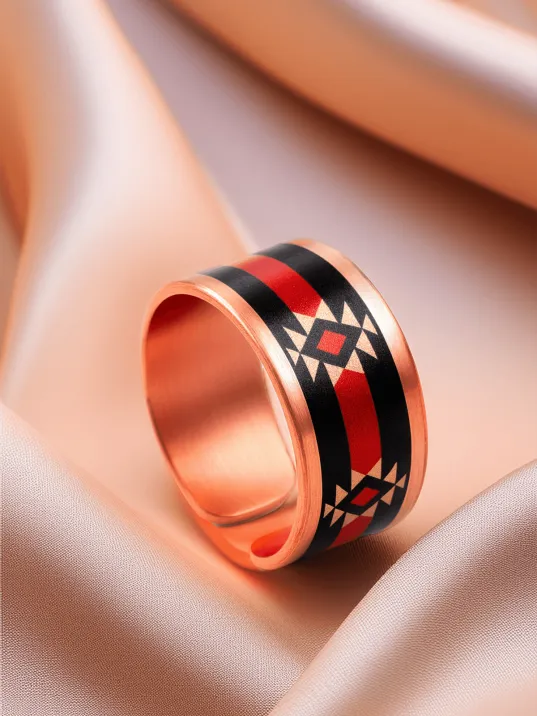 Kadın Bakır Yüzük - Rosso Model Özel Baskı Metal Kutu Ve Kuvars Taşı