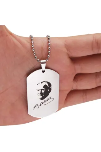 Erkek Çelik Atatürk İmzalı Zincir Kolye
